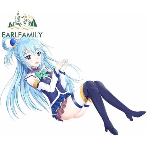 EARLFAMILY 13cm x 9.1cm for Aqua Konosuba Blue Hair Windshield Cartoon Car Stickers Anime Decal for Windshield Laptop Surfboard