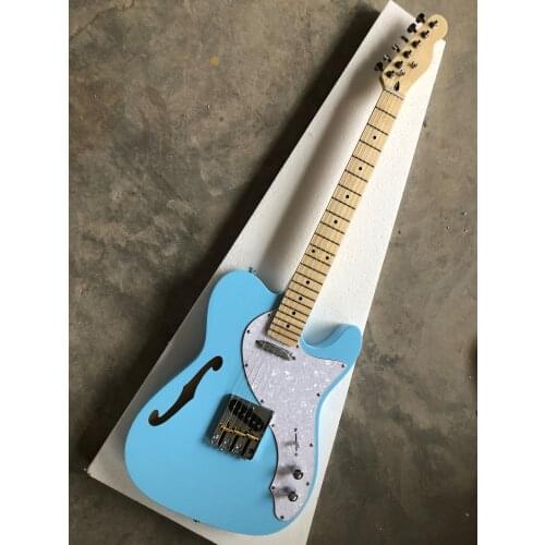 Electric guitar, maple neck, maple fingerboard, guitar body with F hole, blue TL, high quality, free delivery