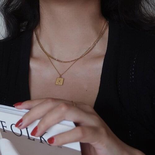 French Retro Titanium steel Square Brand Rose Pendant Necklace 18K Gold IP Plating Stainless Steel Choker Neckalces