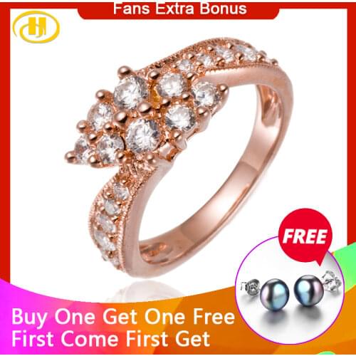 Hutang womens rose gold wedding ring solid 925 sterling silver white zircon engagement bridal fine fashion jewelry 2018 new