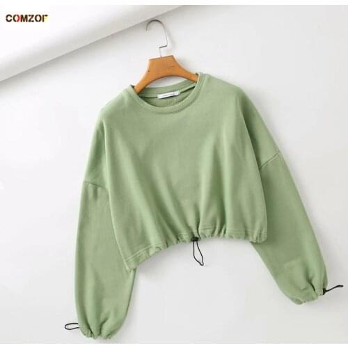 INS hot sale women cropped hoodie long sleeve pullover drawstring 2020 autumn sweatshirt woman hoodies clothing sudadera mujer