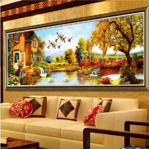 90*38cm full diamond paintings crystal rhinestones cross stitch set of embroidery beading patterns living room decor pictures