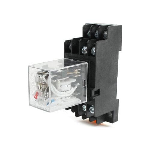 DC12V Coil 3PDT 11Pin 3NO 3NC DIN Rail Electomagnetic Relay w Socket
