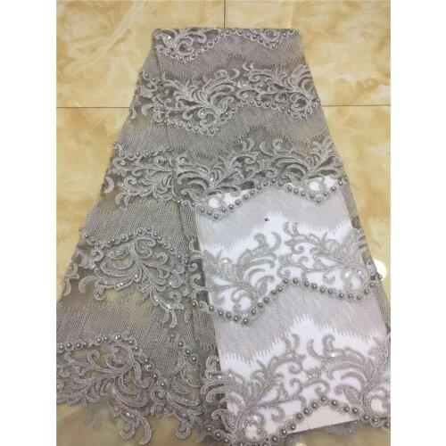 African French Swiss Voile Lace Fabric High Quality Dry Sequines beads Tulle blue Nigeria Embroidered Mesh Dress green grey