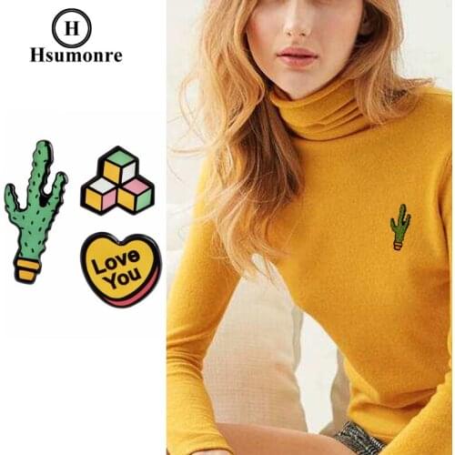 Cactus Cartoon Cute Brooches Green Heart Love You Lapel Pins Pear Brooch Enamel Plant Denim Jeans Pin Badge Jewelry 3pcs/set
