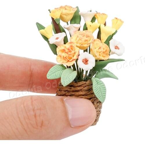Odoria 1:12 Miniature Artificial Flower Potted Plant Pot Living Room Bedroom Home Outdoor Garden Dollhouse Accessories Decor
