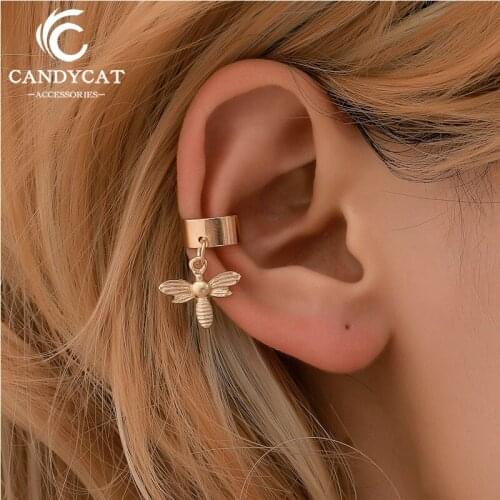 Trendy Simple U-Shaped Ear Clip Women Statement Small Bee Rhinestone Unisex Clip Earrings 2019 Fashion Jewelry Party Wholesale