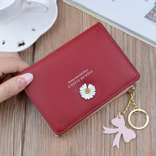 Fashion Womens Short Wallets Hasp Zipper ID Card Holders Flower Pattern Bow Tassel Money Bags Small PU Leather Coin Purses