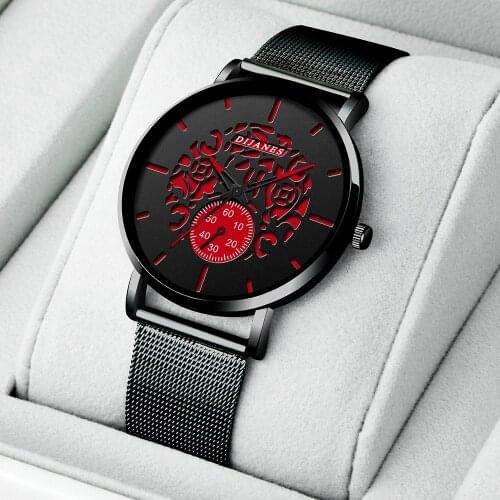 New Men Stainless Steel Mesh Calendar Watches Mens Business Military Leather Strap Casual Quartz Watch Relogio Masculino Clock