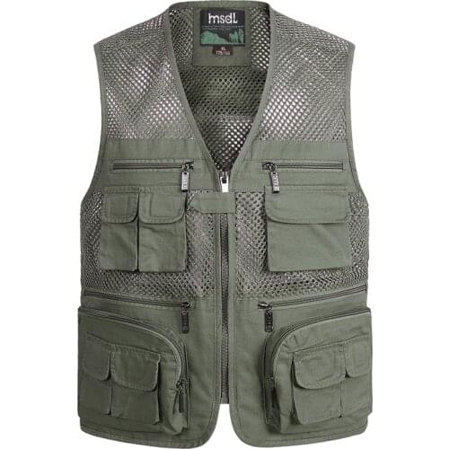 Mens Outdoor Sports Fishing Vest Photography Fishing Jacket Multi Pocket Zipper Loose Mesh Clothing Waistcoat