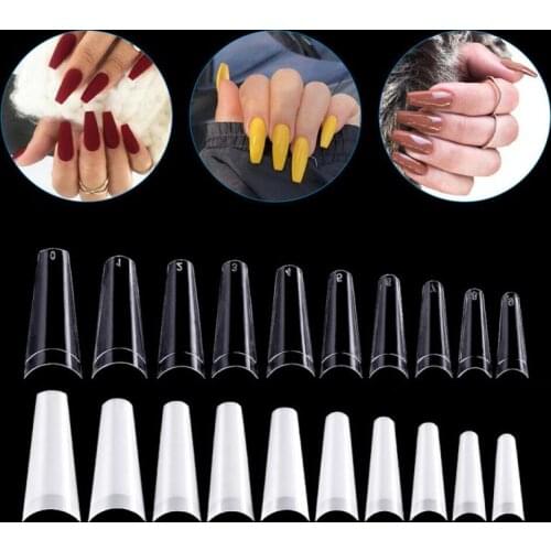500pcs French Flat Head Coffin Shape Fake Nails White Natural Capsule Ongle Transparent Full Cover Nail Tips UV Gel Manicure