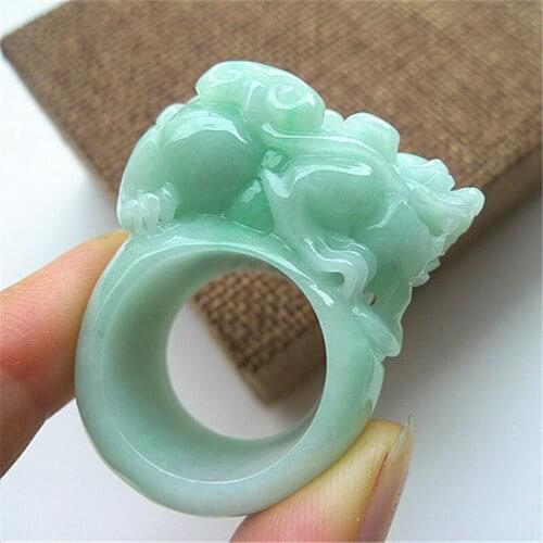 NATURAL MYANMAR GREEN JADE RING EMERALD HANDMADE JADE RINGS LOVERS MENS BRAND HAND CARVING BRAVE TROOPS JADE RING JEWELRY