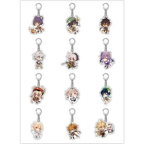 2021New Genshin Impact Klee Diluc Qiqi Zhongli Paimon Keychain Acrylic Keyring Cosplay School Bag Itabag Pendant Toy Xmas Gifts