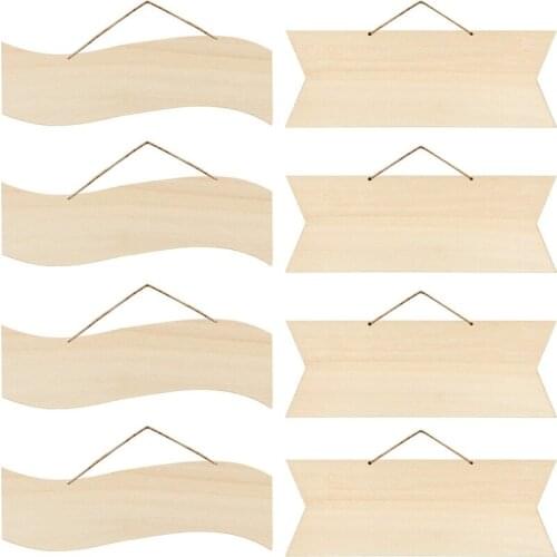 New 8Pcs Unfinished Hanging Wood Sign Blank Hanging Decorative Wood Plaque Wooden Slices Banners With Ropes For DIY Crafts