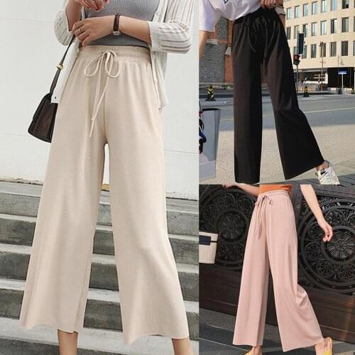 Solid Color Loose High Waist Casual Pants Women Chiffon Wide-leg Plus Size Pants