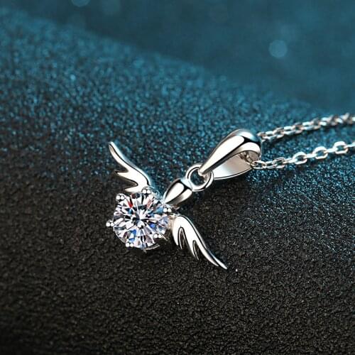Silver 925 Angel Moissanite Pendant Necklace Diamond Test Past Perfect Cut Brilliant 0.5 Carat d Color Gemstone Necklaces Girls
