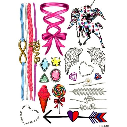 20pcs Cupid Temporary Tattoo cute lovely unicorn tattoo Water Transfer fake Angel wings tattoo Flash bow Tattoo for kids girl