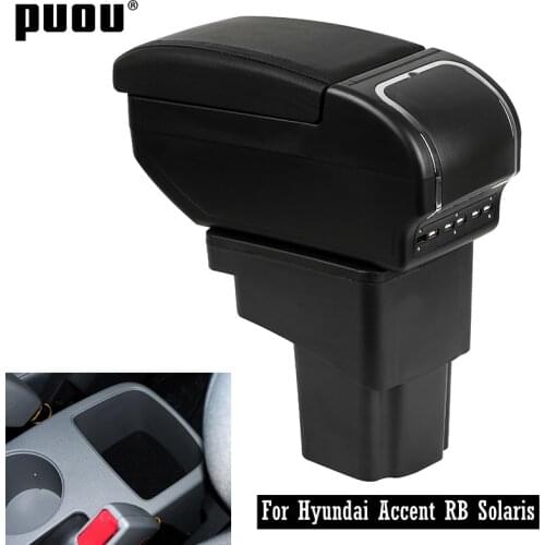 Central Store Content box For Hyundai Accent RB Solaris 2011-2016 Double layer USB Interface Armrest box with Cup holder Car mod