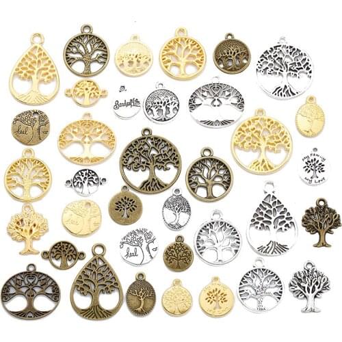 36pcs/lot Mix Tree of Life Metal Zinc Alloy Charms Fit Jewelry Pendant For DIY Necklace Bracelet Jewelry Making Findings