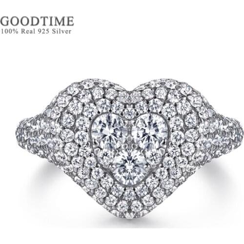 Luxury Ring Pure 925 Sterling Silver Ring For Women Love Heart Zircon Rhinestone Engagement Wedding Ring Jewelry Accessories