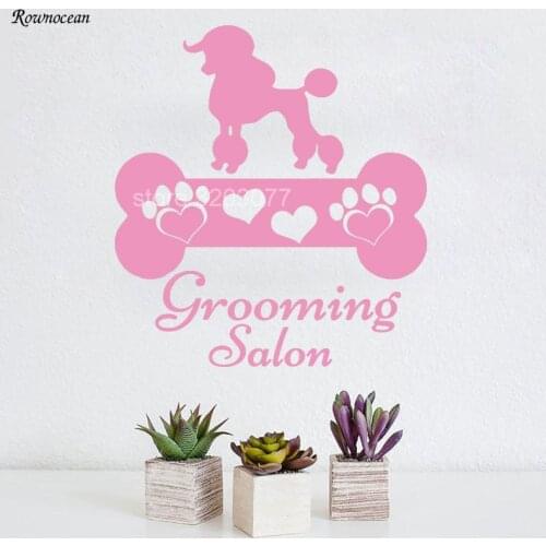 ROWNOCEAN Pet Shop Grooming Salon Decal Cute Paw Heart Print Bone Vinyl Sticker For Pet Shop Poodle Art Mural Decor Z193