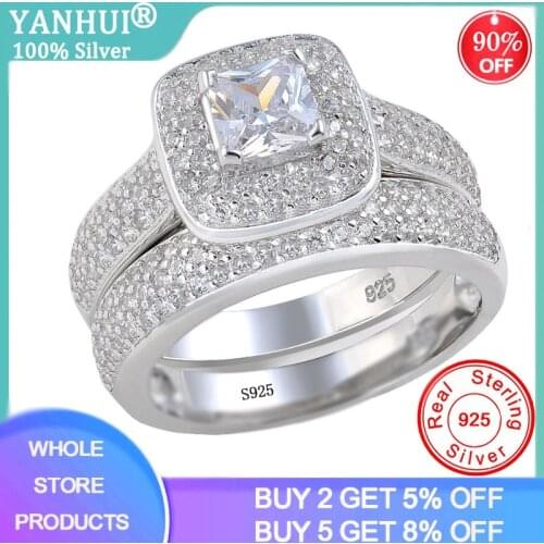 With Certificate High Quality Crystal Promise Engagement Ring Set For Women 925 Silver Zircon Bridal Wedding Bands Fine Jewelry