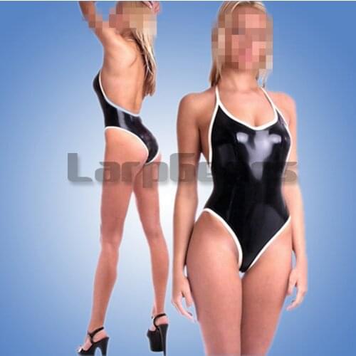 Handmade sexy girl latex swimwear suits rubber jumpsuit custom made