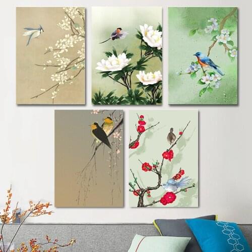 Modern Canvas Flower and Bird Poster Hanging Painting Exquisite Wall Hanging Art Prints Living Room Decorative Painting Prints