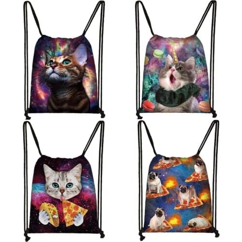 Cute unicorn cat drawstring bag teenager boys girls storage bag men women casual travel backpack kids bookbag gift