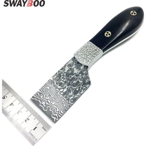 Swayboo Damascus steel straight hunting knife black-Ebony wood handle tea knife shovel blade fixed leather cutting knife