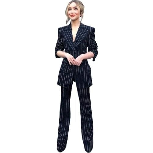2 Pieces Custom Made Women Suits Pinstripe Modern Black Coat+Pant Fashion Formal Party Suits For Women Cheap
