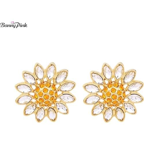 Banny Pink Cute Glass Sunflower Studs Earrings For Women Chunky Geo Metal Statement Post Earrings Fashion Jewelry Pendientes