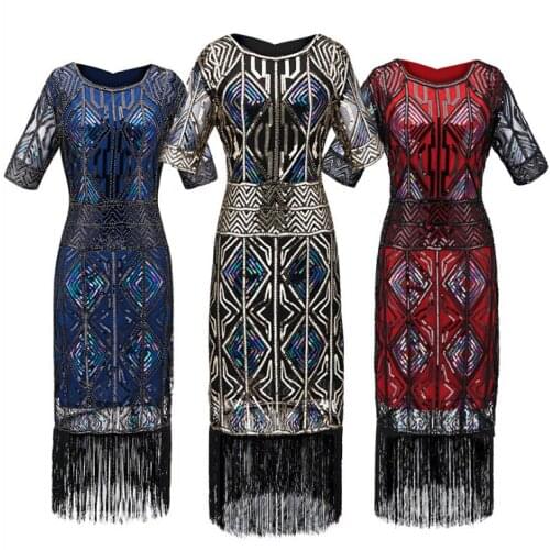 Beauty-Emily Retro O Neck Evening Dresses Half Sleeve Sequins Appliques Handmade Beads Tassel Elegant Party Prom Gowns vestidos