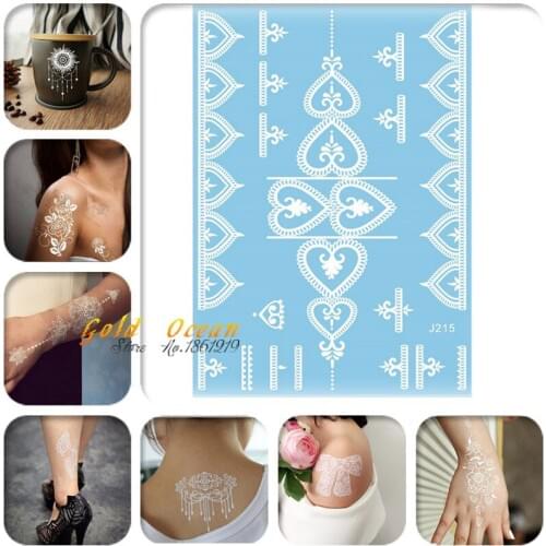1PC Fashion Heart Chains Temporary Tattoo Sticker White Henna Design GJ215 Women Wedding Tattoo White Heart Mehndi Birdes Makeup