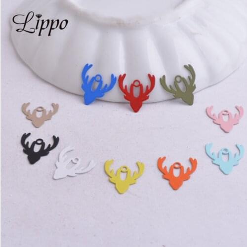 100pcs AC9510 12mm*13mm Elk Head Shape Charms Deep Articles Animals Painted Pendants Diy Jewelry Findings