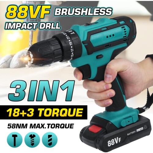 18+3 Torque 88V 7500mAh Cordless Drill 3IN1 Electric Impact Electrical Screwdriver Impact Wireless Tool Electric Hand Tools