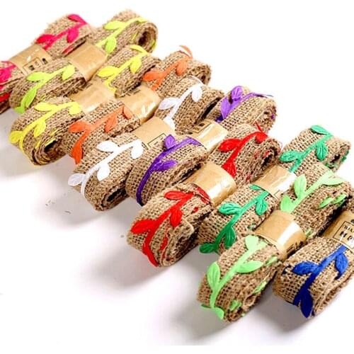3cm/2m Simulation Leaves Lace Hessian Hemp Ribbon Weaving Handmake Wedding Birthday Party Festival Decoration DIY Gift Craft