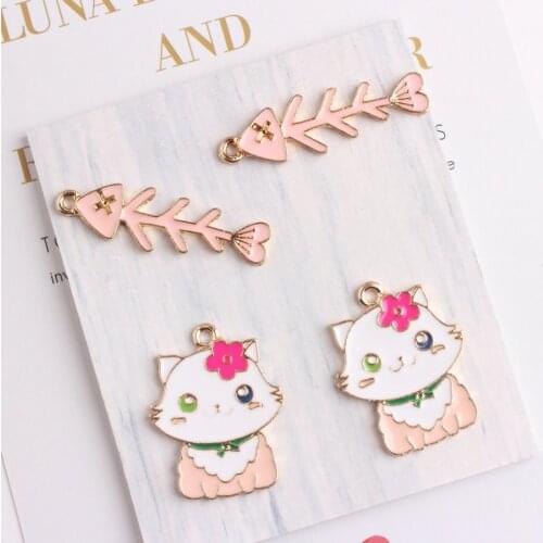 30PCS DIY Jewelry Accessories Enamel Cat Fish Bones Charms Dangle Jewelry For Bracelet Pendant Jewelry