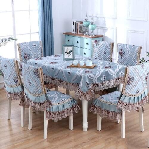 9/13PCS European Lace Tablecloths Luxury Embroidery Rectangle Household Table Cover Decor Blue Beige Dinning Table Cloth W