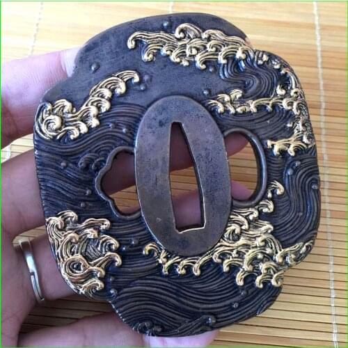 Top Quallty Knife Accessories For katana/wakizashi/tanto Japanese Samurai Sword Copper Tsuba W/Sea Wave Theme