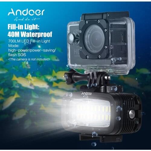 Andoer High Power 700LM Diving Video Fill-in Light LED Lighting Lamp Waterproof with Diffuser for SJCAM