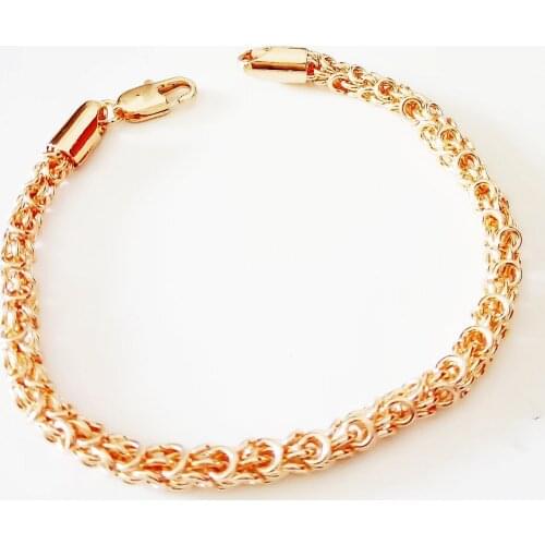 21CM Long Women Men Wide Cuff Bracelets New Rose 585Gold Color Jewelry Link Chain Gift