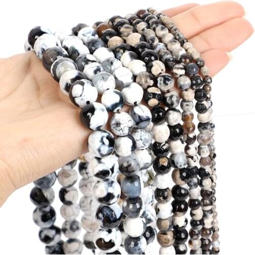 Natural Stone Beads Black And White Agat Charm Round Loose Beads For Jewelry Making Needlework Bracelet Diy Strand 4/6/8/10/12MM