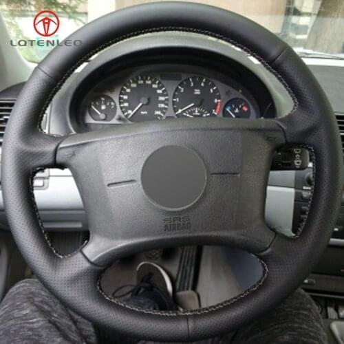 LQTENLEO Black Genuine Leather Steering Wheel Cover for BMW E36 1995-2000 E46 1998-2004 E39 1995-2003 X3 E83 X5 E53 2000-2006