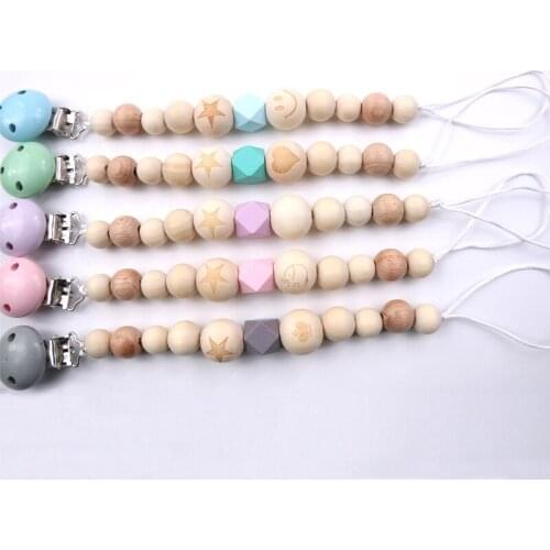 Holder Chain Infant Supplies 1Pcs Auxiliary Food Pacifier Muticolors Kids Gift Anti-lost Silicone/Wooden Baby Teether Chain