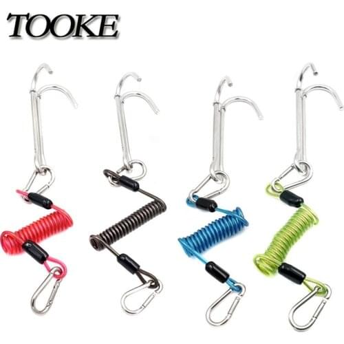 Scuba Diving Current Hook Double Reef Hook Drift Hook with Spiral Coil Lanyard Stainless Steel for Current Dive Underwater sport