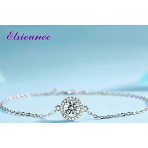 ELSIEUNEE 100% Real 925 Sterling Silver 0.5ct Round Cut Moissanite Bracelets for Women Charms Engagement Party Fine Jewelry Gift