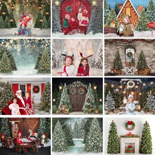 Fir Tree Christmas Backdrop Kids Family Portrait Baby Snowy Snowflake Birthday Decor Children Photography Background Photostudio