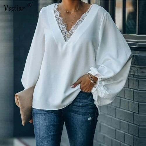 Lantern Sleeve Women Shirts White Black Sexy Party V Neck Plus Size Blouse 2020 Fashion Winter Lace Ladies Tops