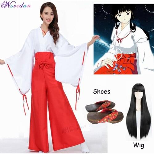 Anime Inuyasha Kikyou Cosplay Costume Dress Kikyo Wigs Women Men Japanese Kimono Set Wig Hair Halloween Christmas Gift